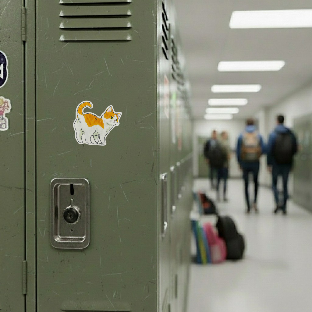 Cute Brown White Kitten Butt ✦ B-Side Label Sticker — locker scene using the Shopify PhotoRoom template and original photograph