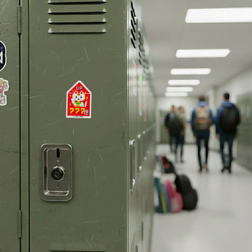 Prosperity Ability Unlocked ✦ B-Side Label Sticker — locker scene using the Shopify PhotoRoom template and original photograph