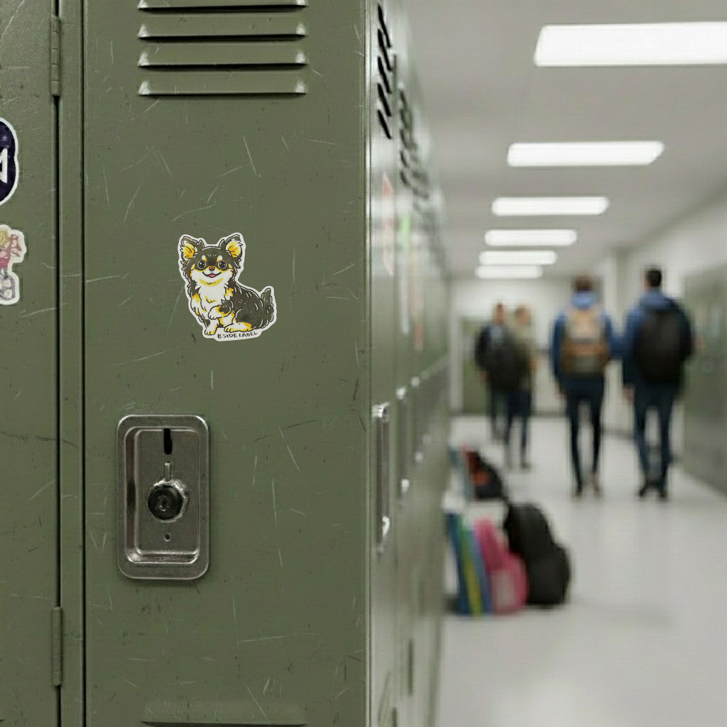 Cute Chihuahua ✦ B-Side Label Sticker — locker scene using the Shopify PhotoRoom template and original photograph