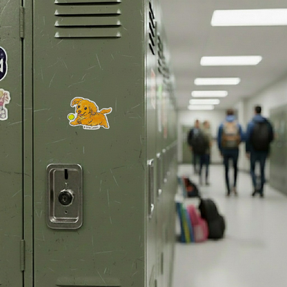 Dachshund Puppy Running ✦ B-Side Label Sticker — locker scene using the Shopify PhotoRoom template and original photograph