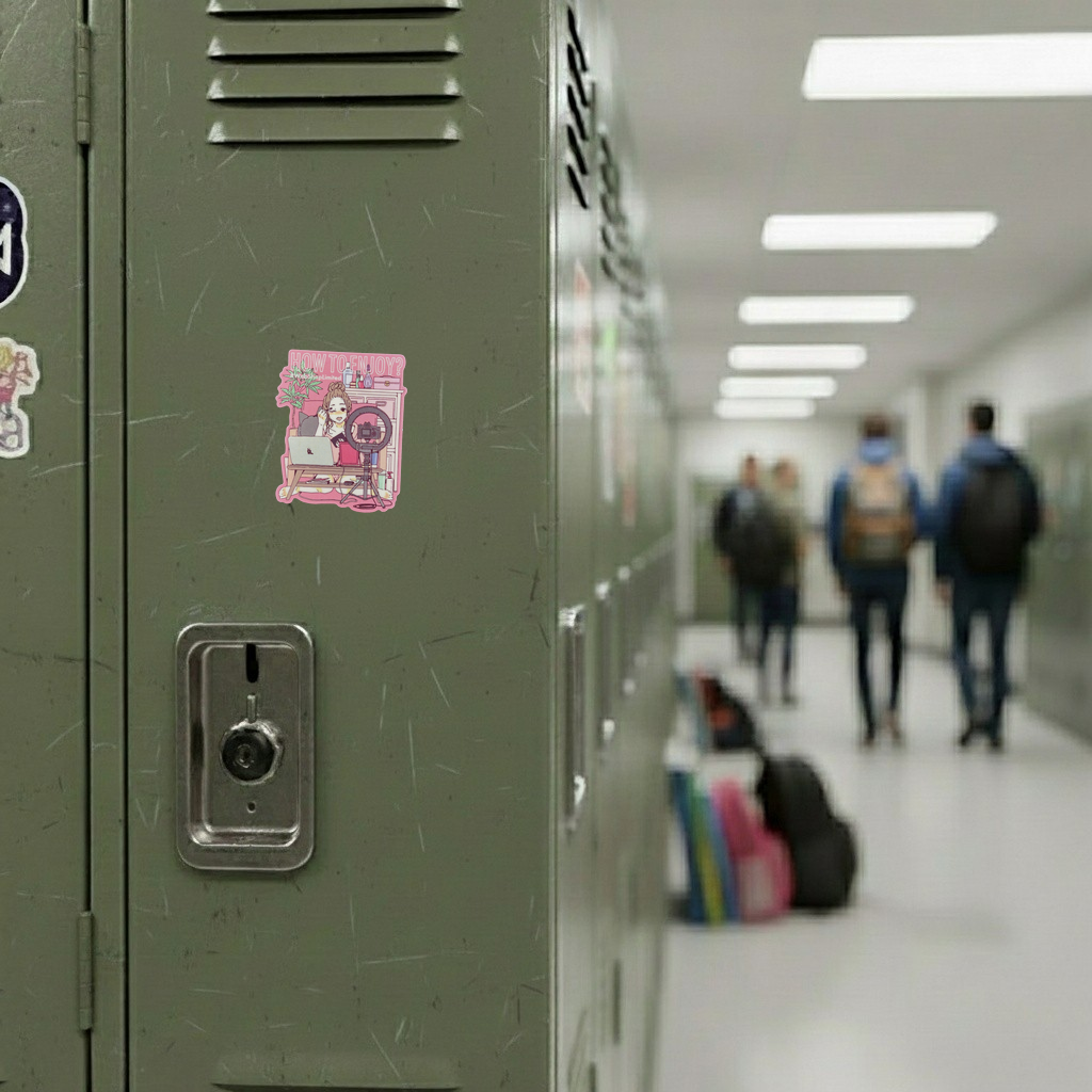 Live Stream Makeup Girl ✦ B-Side Label Sticker — locker scene using the Shopify PhotoRoom template and visually verified original photograph