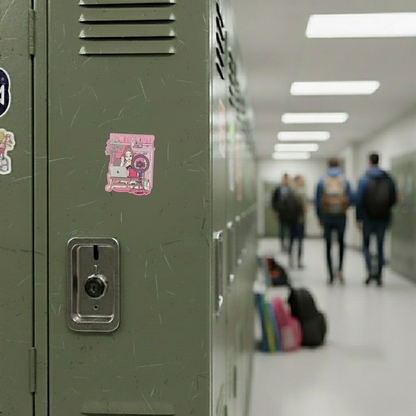 Live Stream Makeup Girl ✦ B-Side Label Sticker — locker scene using the Shopify PhotoRoom template and visually verified original photograph