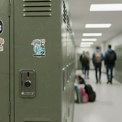 Kitten Sniffing Legal High ✦ B-Side Label Sticker — locker scene using the Shopify PhotoRoom template and visually verified original photograph