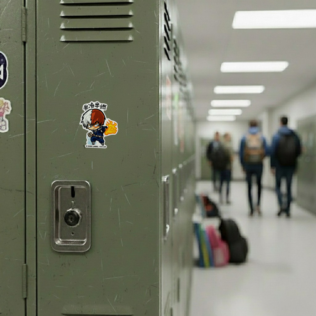 My Hero Academia Todoroki Shoto Grab ✦ B-Side Label Sticker — locker scene using the Shopify PhotoRoom template and original photograph