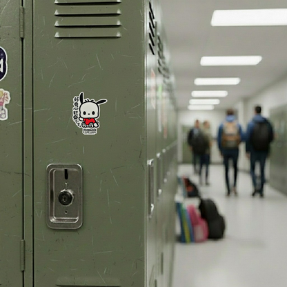 Sanrio Pochacco  ✦ B-Side Label Sticker — locker scene using the Shopify PhotoRoom template and visually verified original photograph
