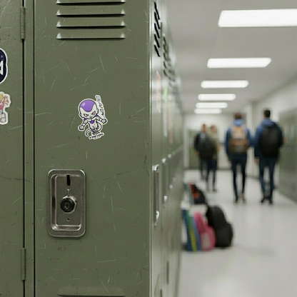 Dragon Ball Z - Frieza 4 ✦ B-Side Label Sticker — locker scene using the Shopify PhotoRoom template and original photograph