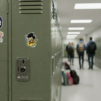 Son Goku Kinto'un - Dragon Ball Z ✦ B-Side Label Sticker — locker scene using the Shopify PhotoRoom template and original photograph