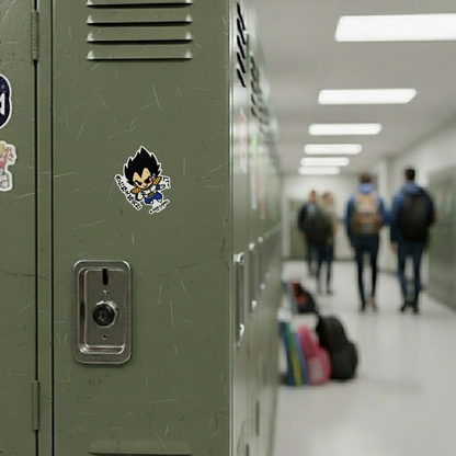 Dragon Ball Z - Vegeta ✦ B-Side Label Sticker — locker scene using the Shopify PhotoRoom template and original photograph