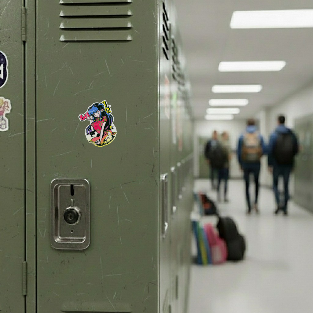 Ranma 1/2 - Shampoo ✦ B-Side Label Sticker — locker scene using the Shopify PhotoRoom template and original photograph