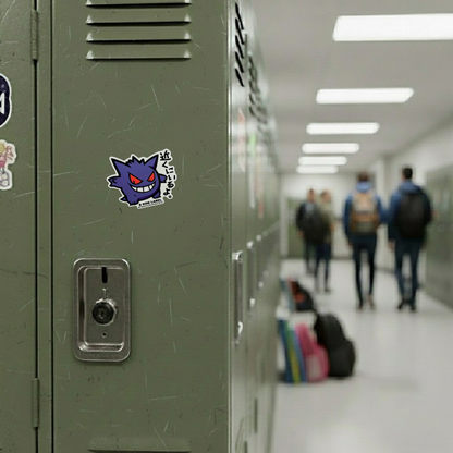 Pokémon Gengar ✦ B-Side Label Sticker — locker scene using the Shopify PhotoRoom template and original photograph