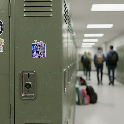 CYBER City Girl Pink AK47 ✦ B-Side Label Sticker — locker scene using the Shopify PhotoRoom template and original photograph