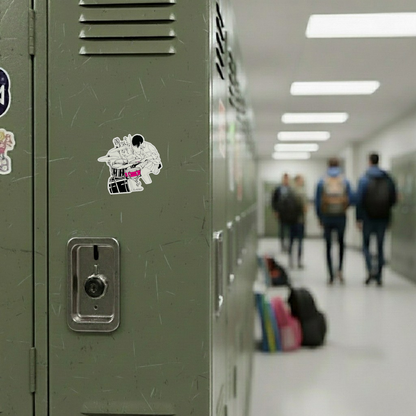 Drummer Girl Pink Snare ✦ B-Side Label Sticker — locker scene using the Shopify PhotoRoom template and visually verified original photograph