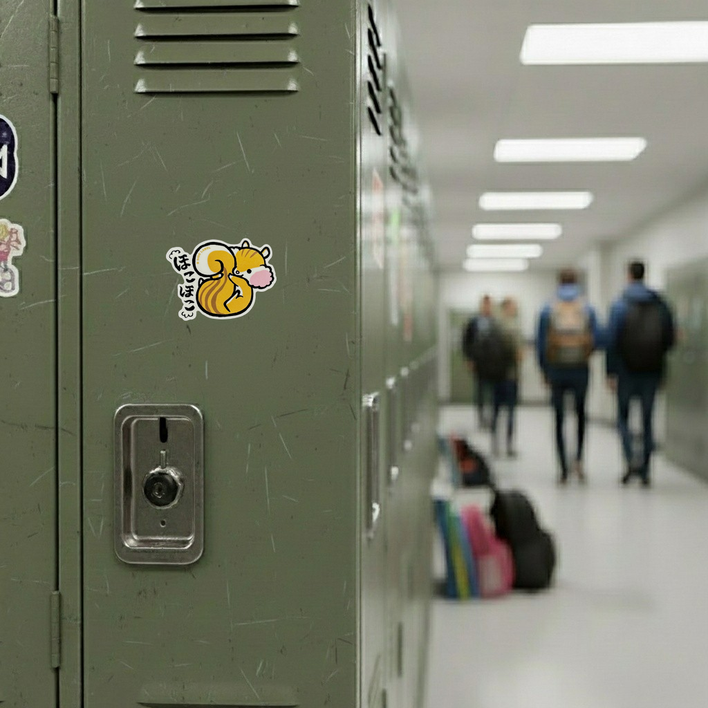 Baby Squirrel Snuggling ✦ B-Side Label Sticker — locker scene using the Shopify PhotoRoom template and visually verified original photograph