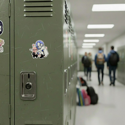 Cute Girl & Cat - Love ✦ B-Side Label Sticker — locker scene using the Shopify PhotoRoom template and original photograph