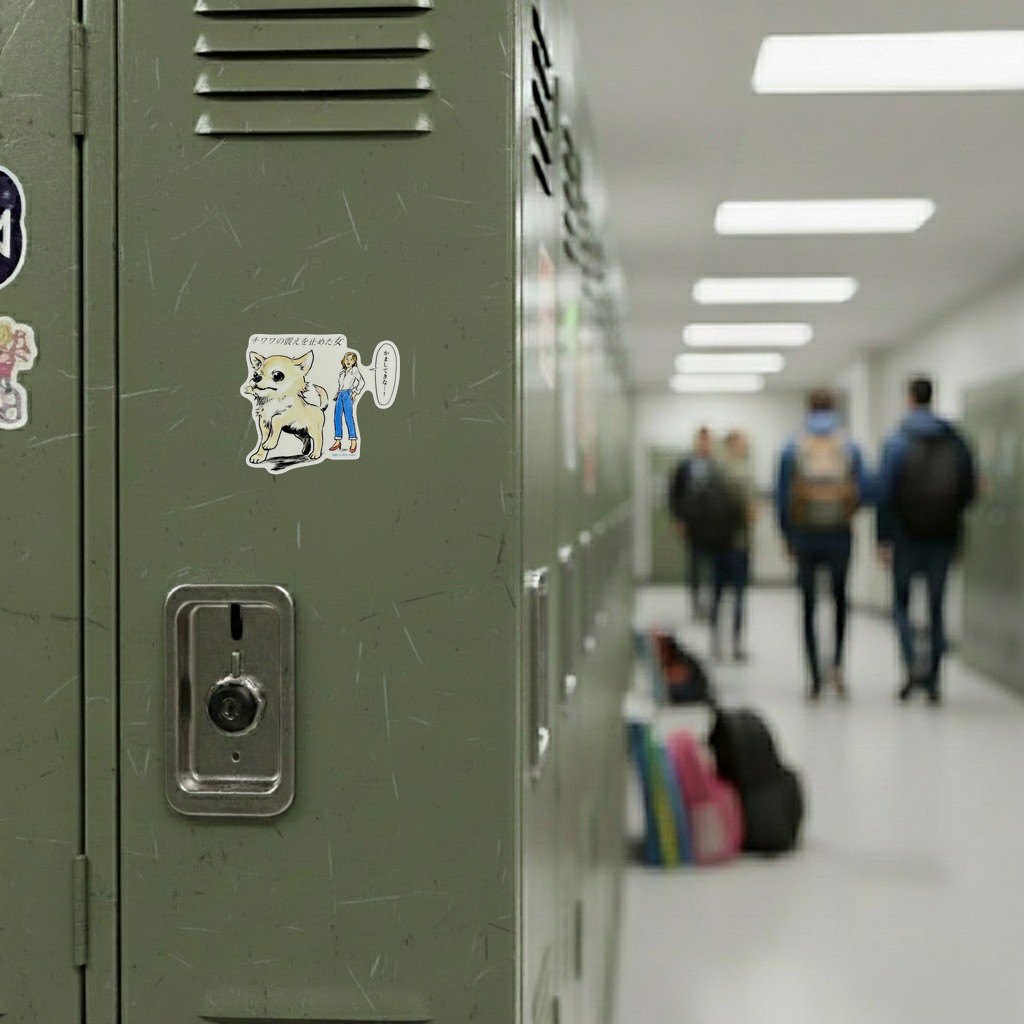 Cute Chihuahua & Woman ✦ B-Side Label Sticker — locker scene using the Shopify PhotoRoom template and visually verified original photograph