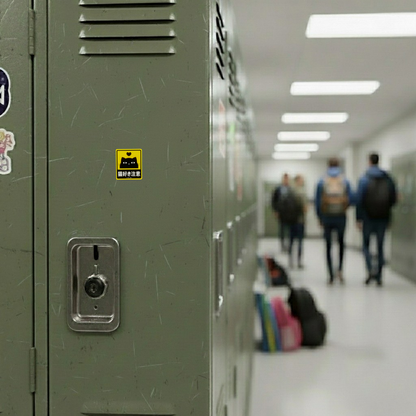 Cute Sign Beware Cat Lover ✦ B-Side Label Sticker on a locker — Shopify Small template, original photograph