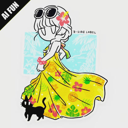 Hawaiian Dress Girlie & Cat  ✦ B-Side Label Sticker