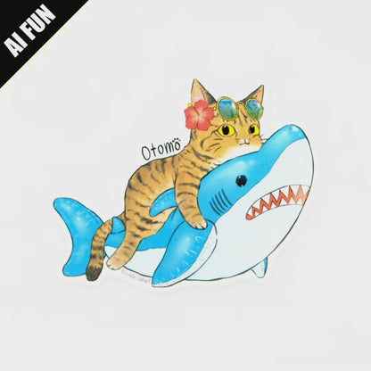 Hawaiian Cat Shark Floatie ✦ B-Side Label Sticker