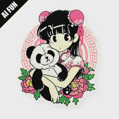 Cute Girl with Panda ✦ B-Side Label Sticker